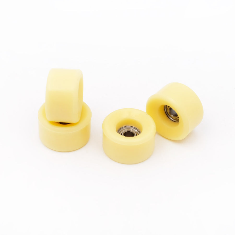 set of 4 bearing wheels cruiser shape 8mm diameter butter yellow color