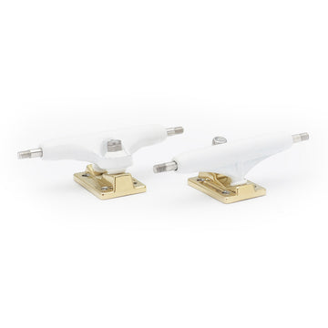 dynamic fingerboard trucks 32mm width white hanger gold locknut baseplate