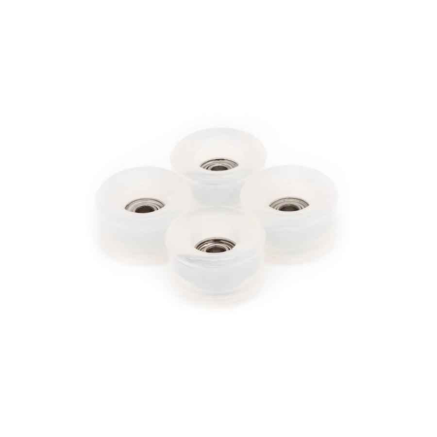 set of 4 bearing wheels cruiser shape 8mm diameter clear translucent color